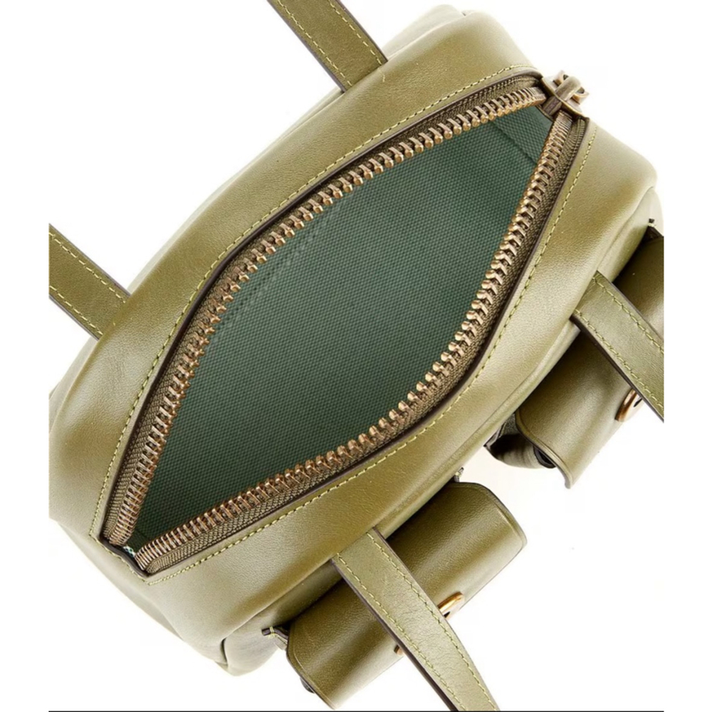 Coach Olive Green Leather Satchel with Gold Hardware and Front Pockets - Picture 5 of 6